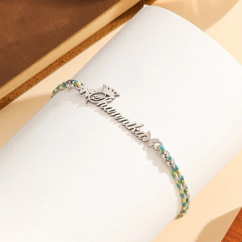 Personalised Braided Name Anklet – Custom Rope Chain Anklet with Name Plate