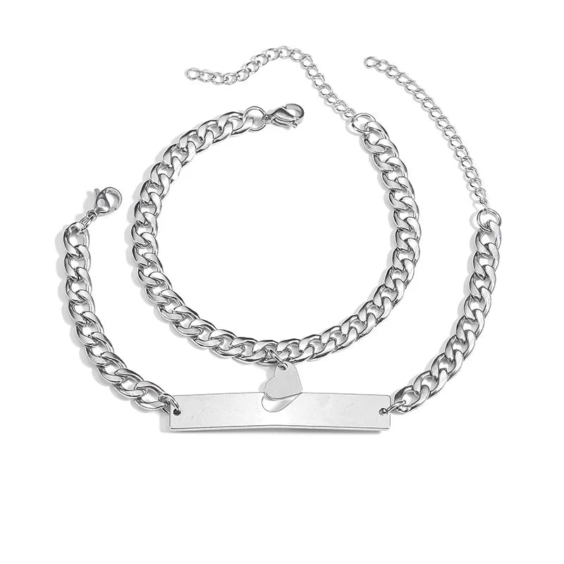 High-Quality Stainless Steel Love Bracelet Set – Elegant Matching Couple Jewelry - Lunelle London