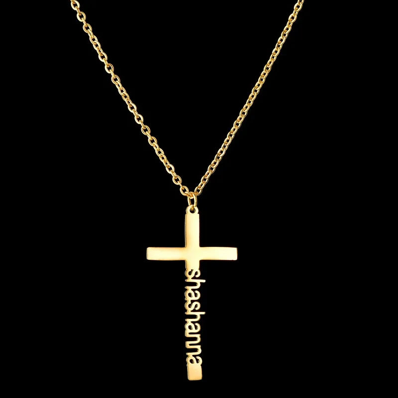 Custom Vertical Cross Name Necklace - Faith Pendant
