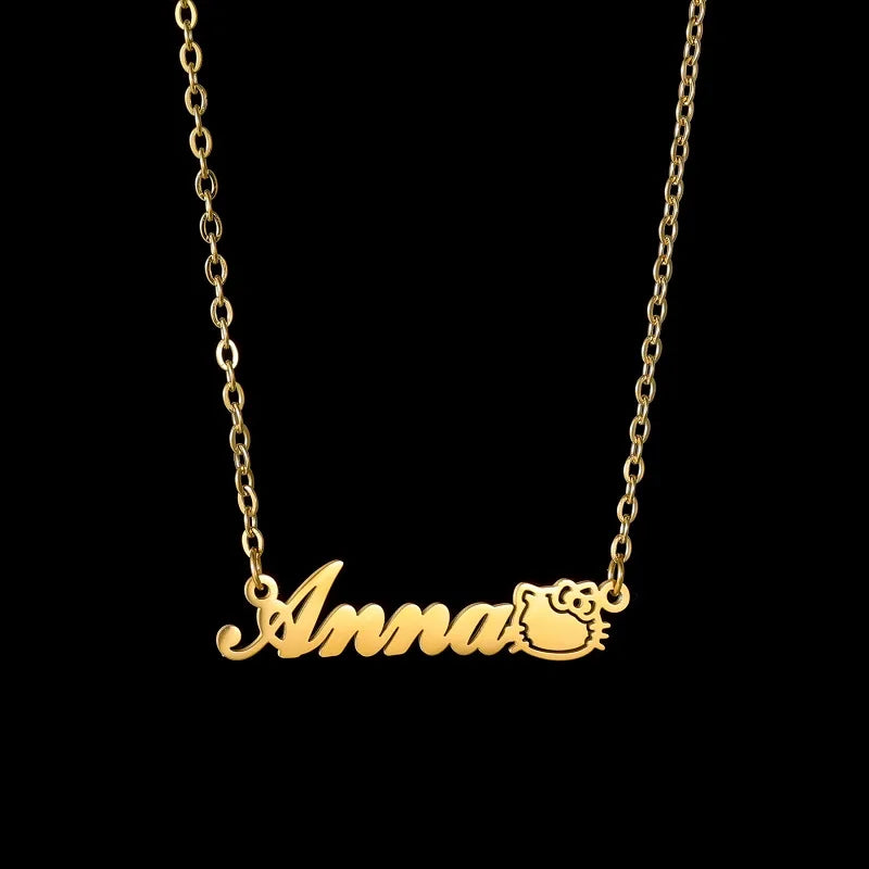 Personalised Gold Stainless Steel Nameplate Necklace with Butterfly & Crystal