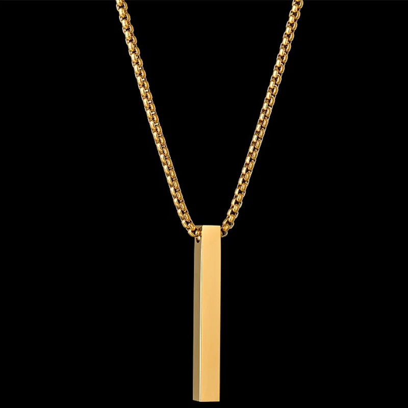 Custom Engraved 4 Sides Bar Pendant Necklace
