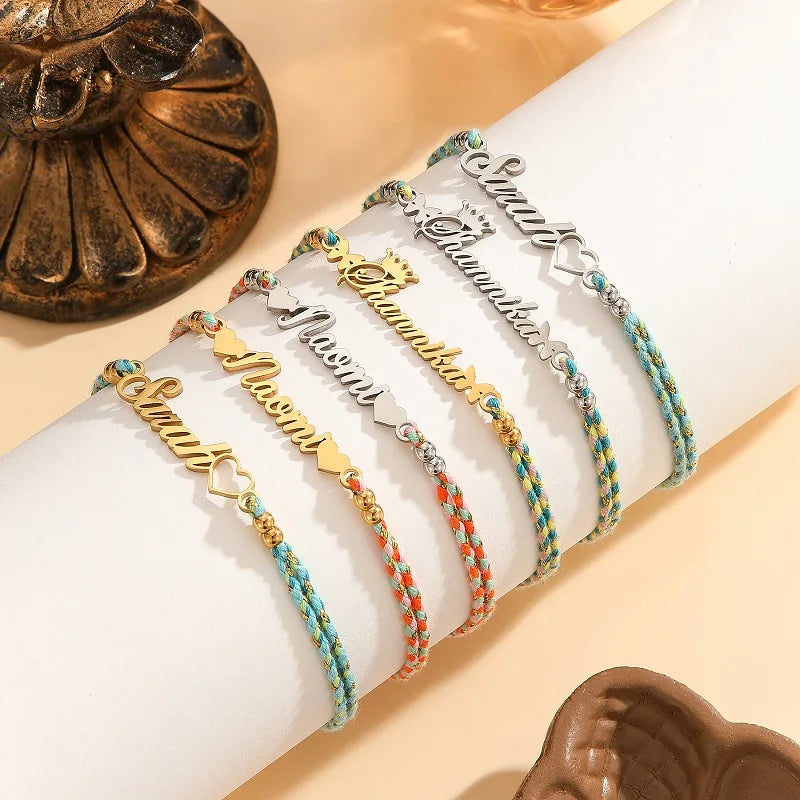 Personalised Braided Name Anklet – Custom Rope Chain Anklet with Name Plate