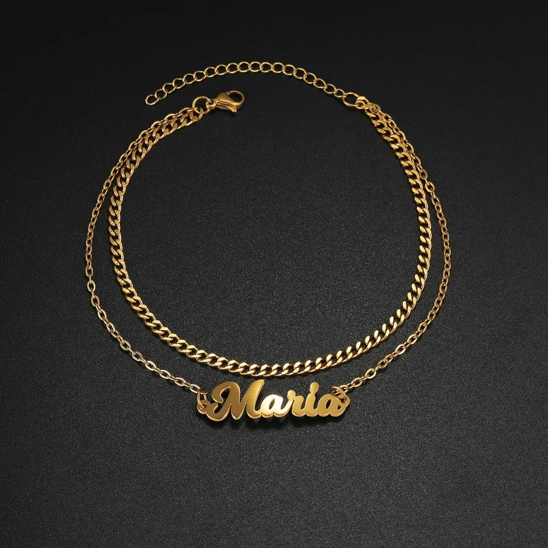 Personalised Name Anklet – Custom Gold Name Chain Anklet for Women