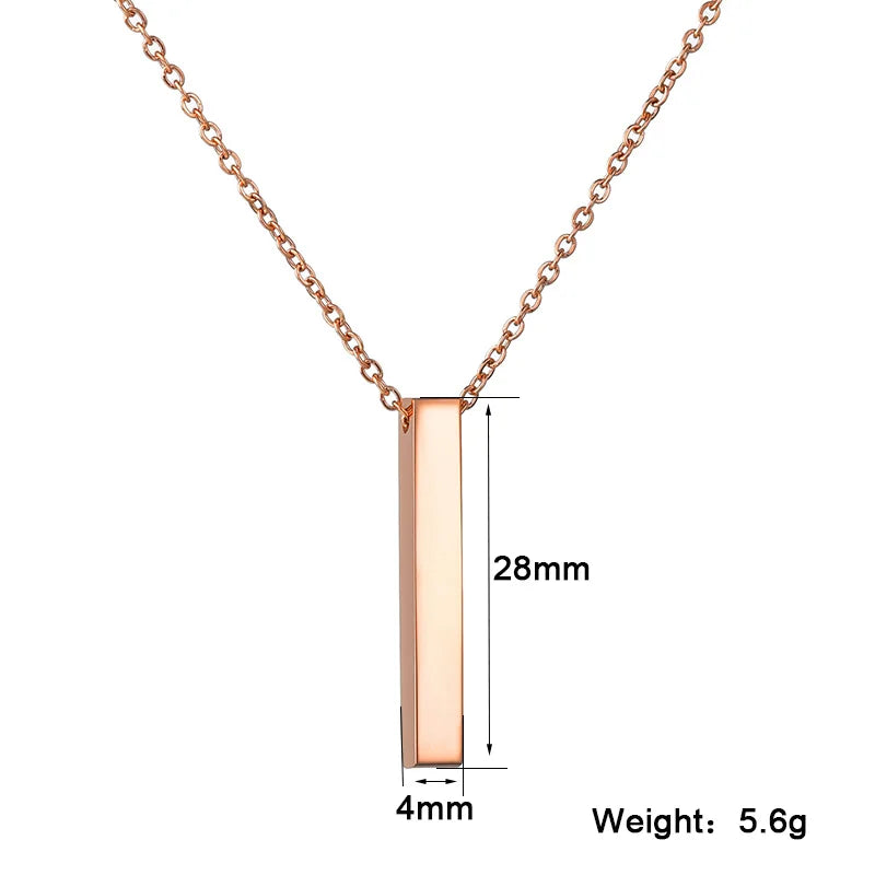 Custom Engraved 4 Sides Bar Pendant Necklace