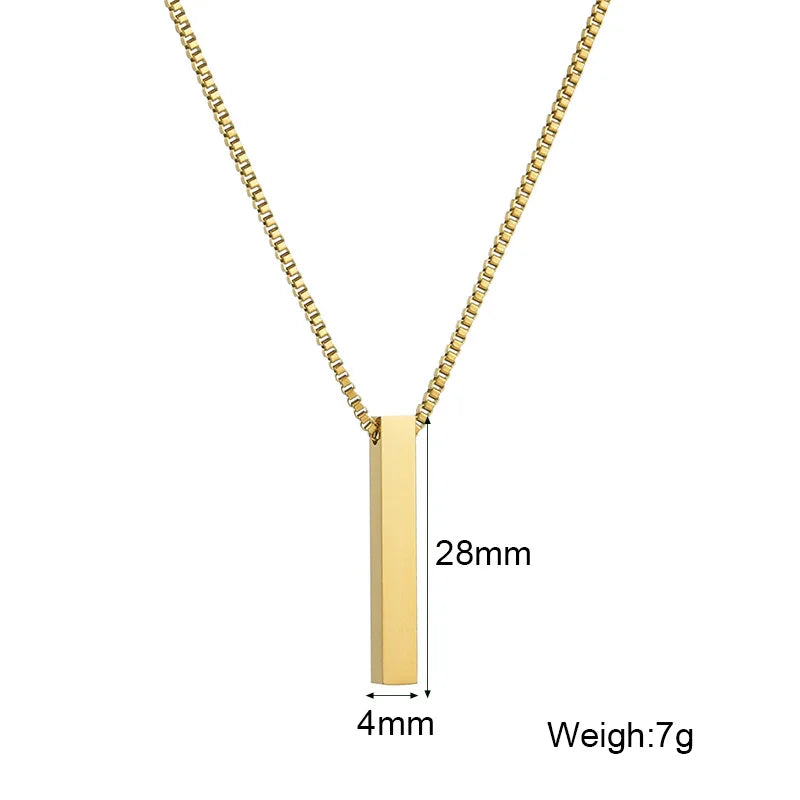 Custom Engraved 4 Sides Bar Pendant Necklace