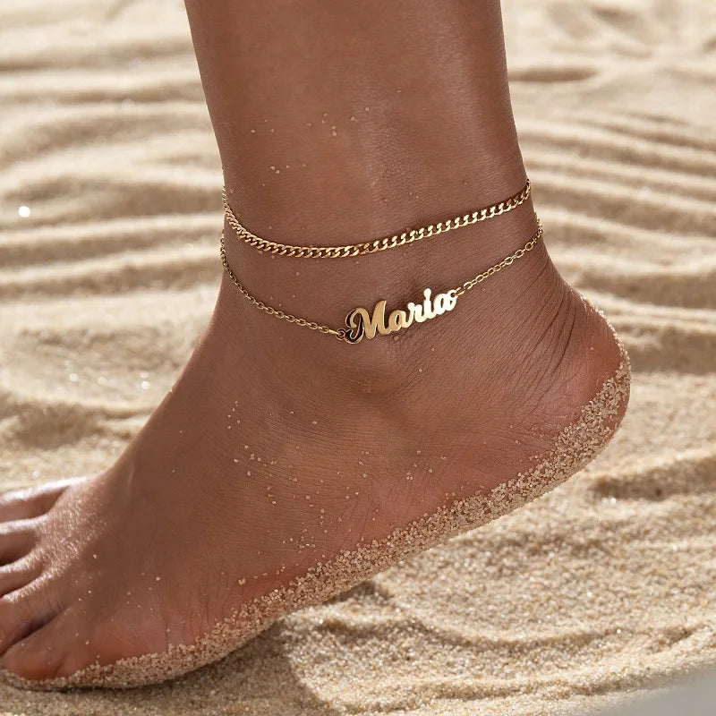 Personalised Name Anklet – Custom Gold Name Chain Anklet for Women