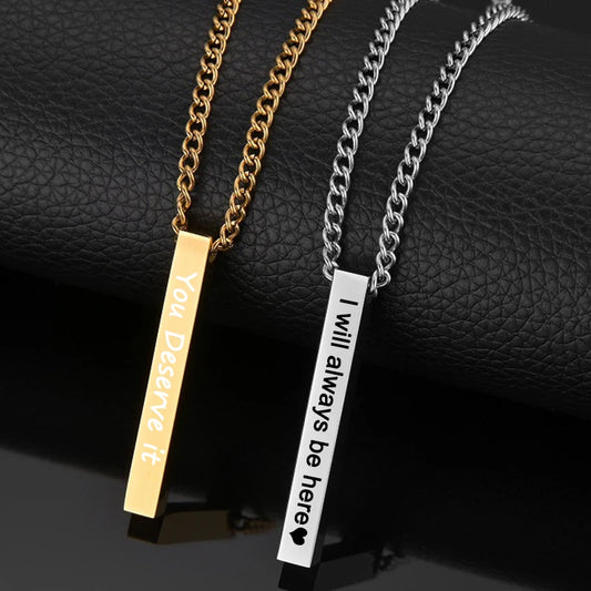 Custom Engraved 4 Sides Bar Pendant Necklace