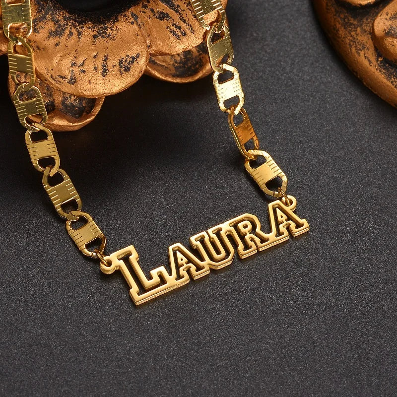 Thick Chain Custom Name Necklace And Bracelet Set