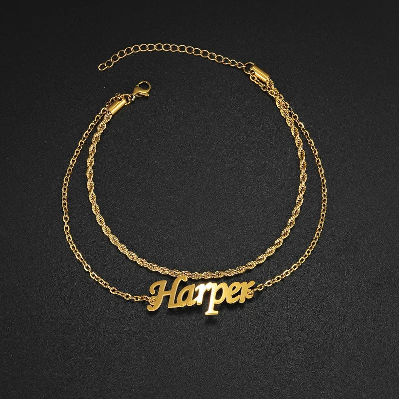Personalised Name Anklet – Custom Gold Name Chain Anklet for Women