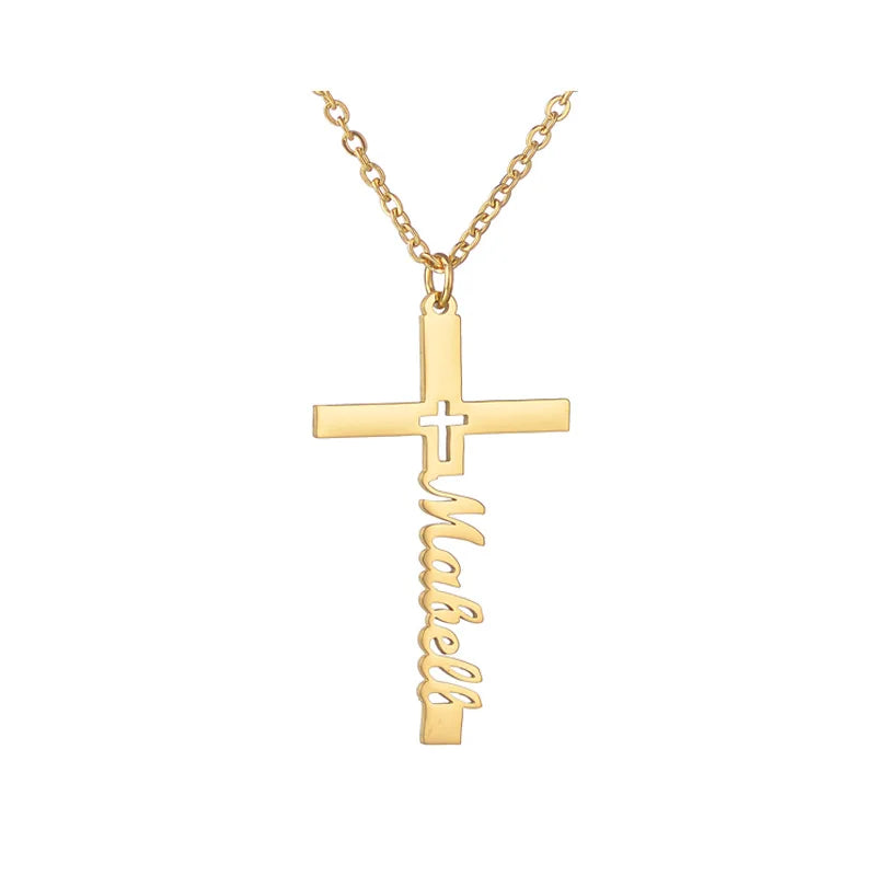 Custom Vertical Cross Name Necklace - Faith Pendant