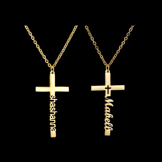 Custom Vertical Cross Name Necklace - Faith Pendant