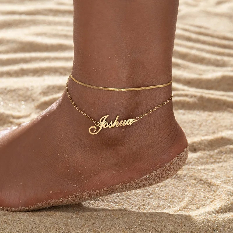 Personalised Name Anklet – Custom Gold Name Chain Anklet for Women