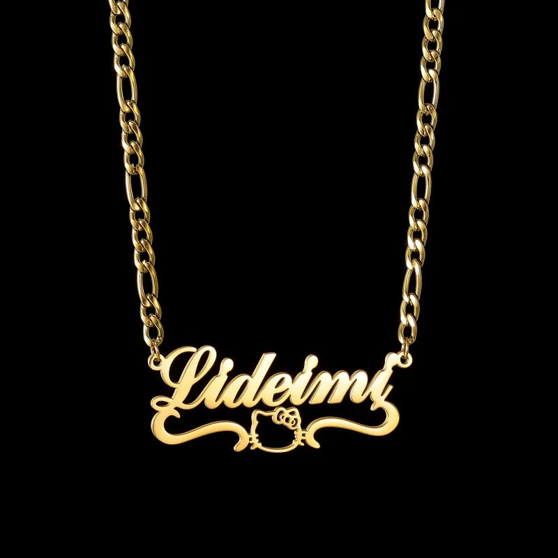 Personalised Gold Stainless Steel Nameplate Necklace with Butterfly & Crystal
