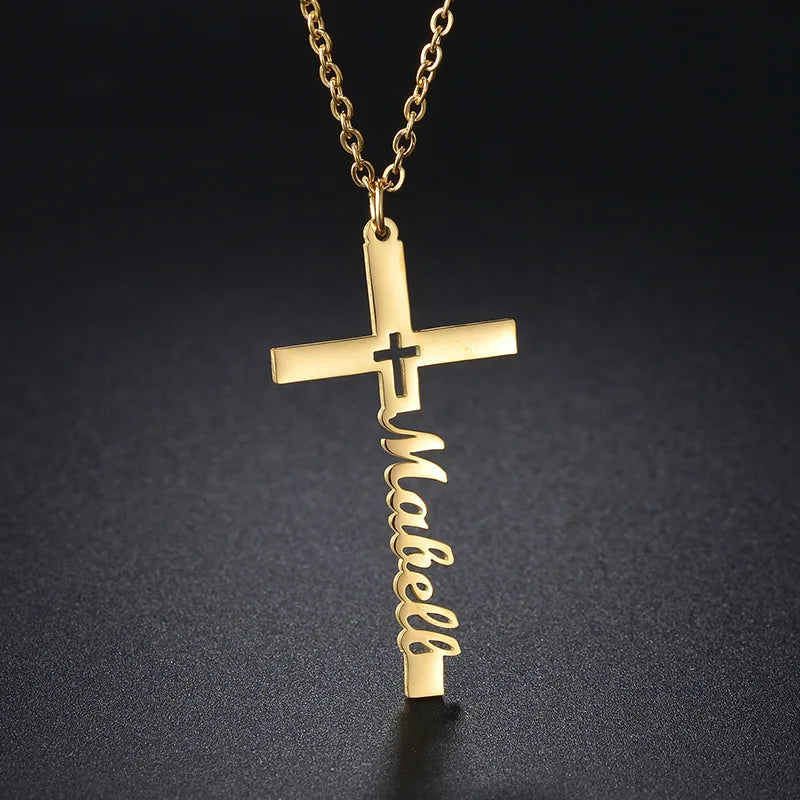 Custom Vertical Cross Name Necklace - Faith Pendant