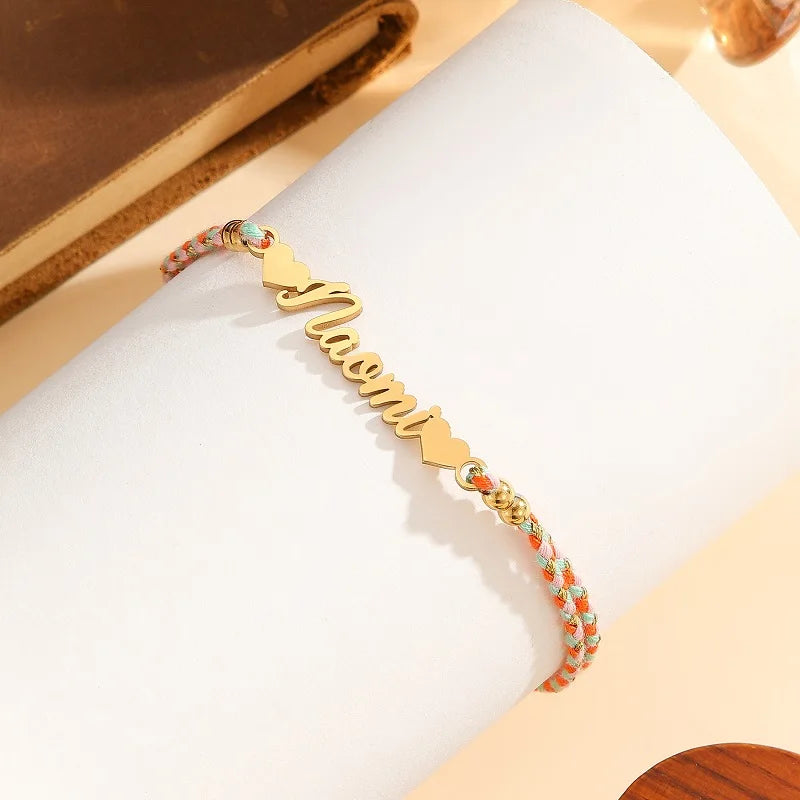 Personalised Braided Name Anklet – Custom Rope Chain Anklet with Name Plate