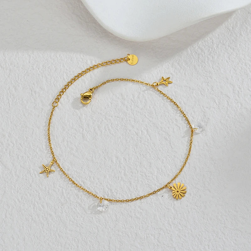 Luxury Gold Charm Anklet – Colorful Crystal, Pearl & Pendant Chain Anklet - Lunelle London