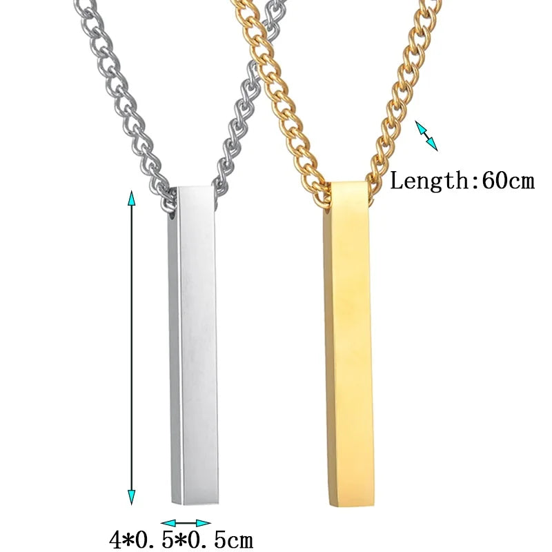 Custom Engraved 4 Sides Bar Pendant Necklace