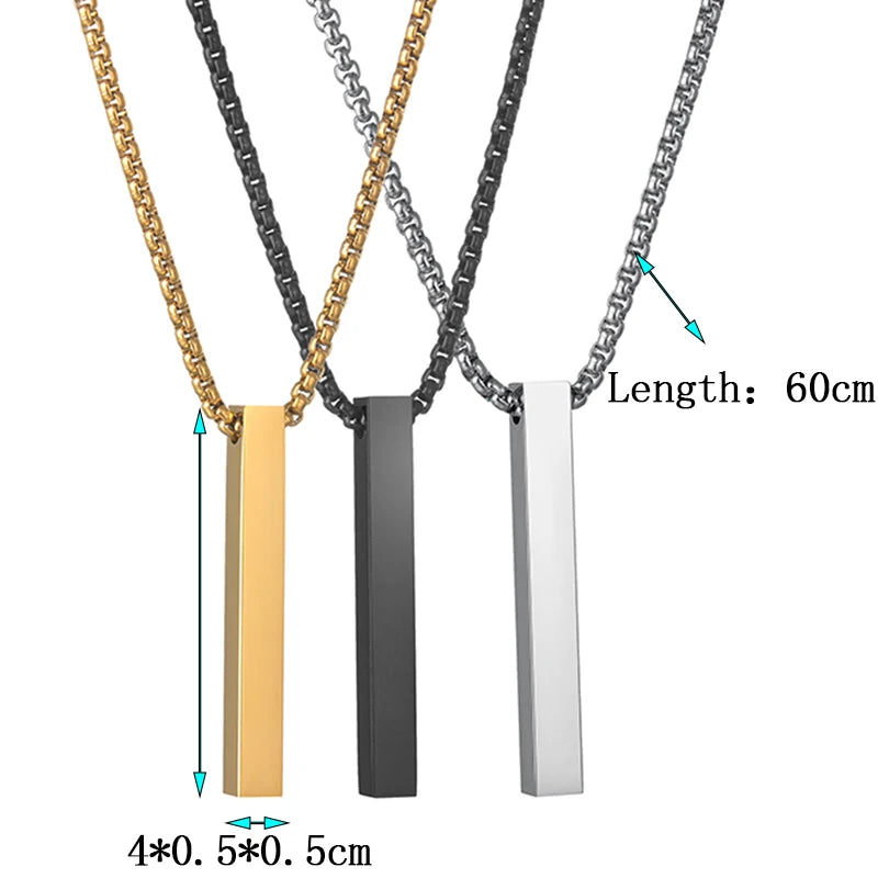 Custom Engraved 4 Sides Bar Pendant Necklace