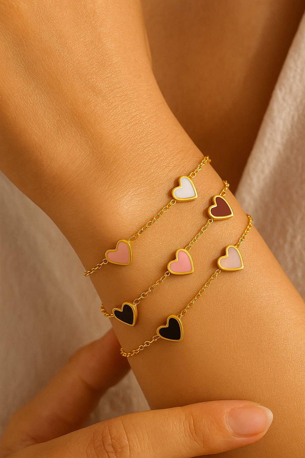 Gold Stainless Steel Enamel Heart Chain Bracelet – Colorful Adjustable Love Charm Jewelry - Lunelle London