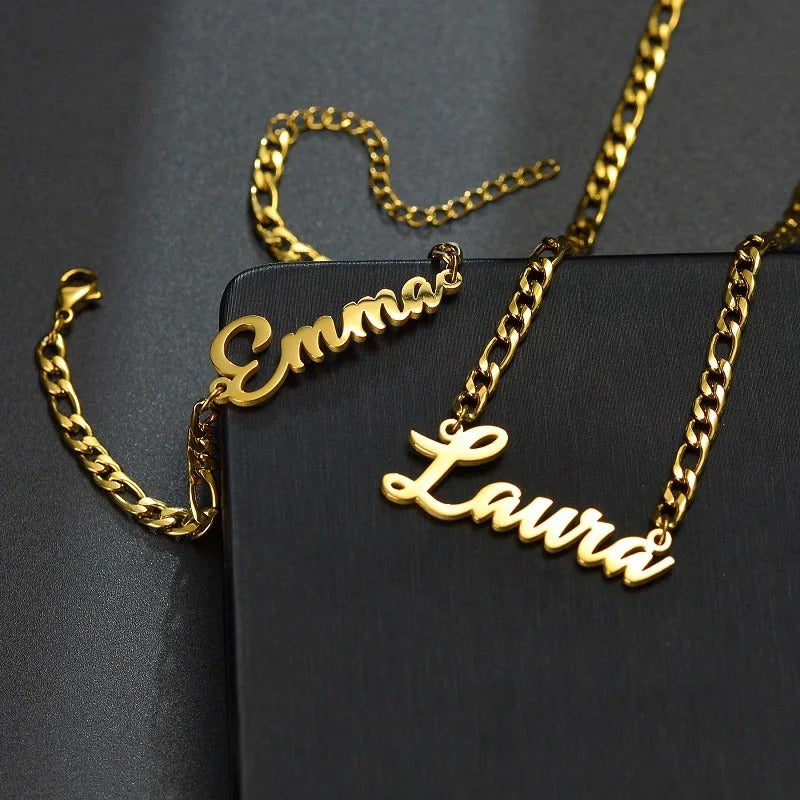 Personalised Gold Name Necklace & Bracelet Set - Lunelle London
