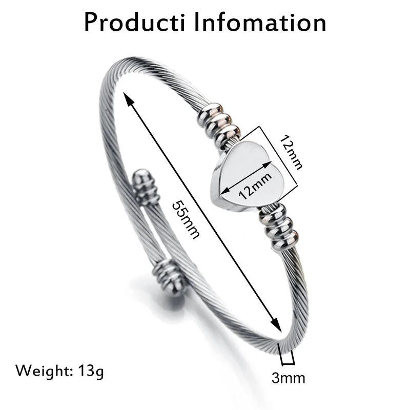 Stainless Steel Heart Bangle Bracelet – Adjustable Gold & Silver Wire Cuff - Lunelle London