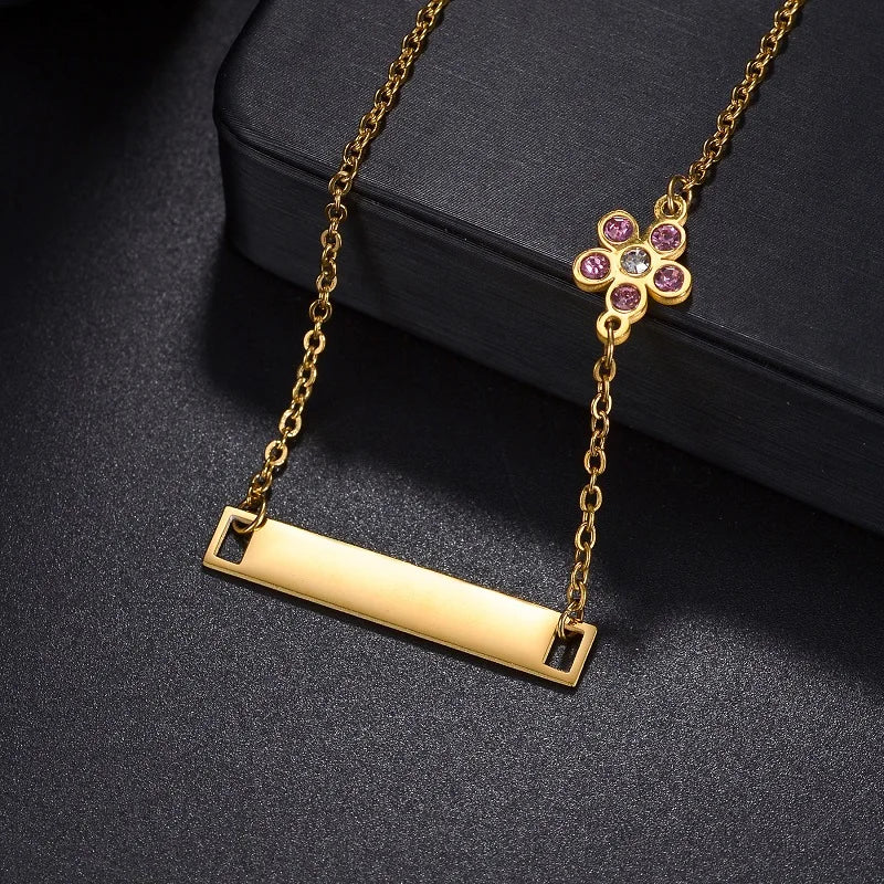 Custom Engraved Bar Necklace with Charm – Personalised Name, Date or Initials