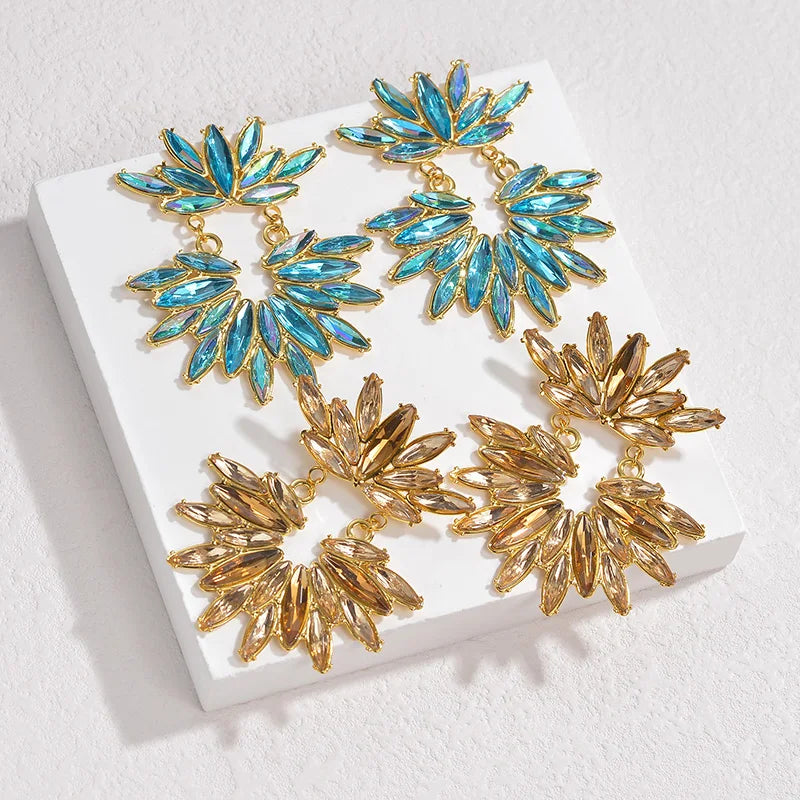 Luxury Crystal Statement Earrings Collection – Colorful Gem Drop & Flower Design - Lunelle London