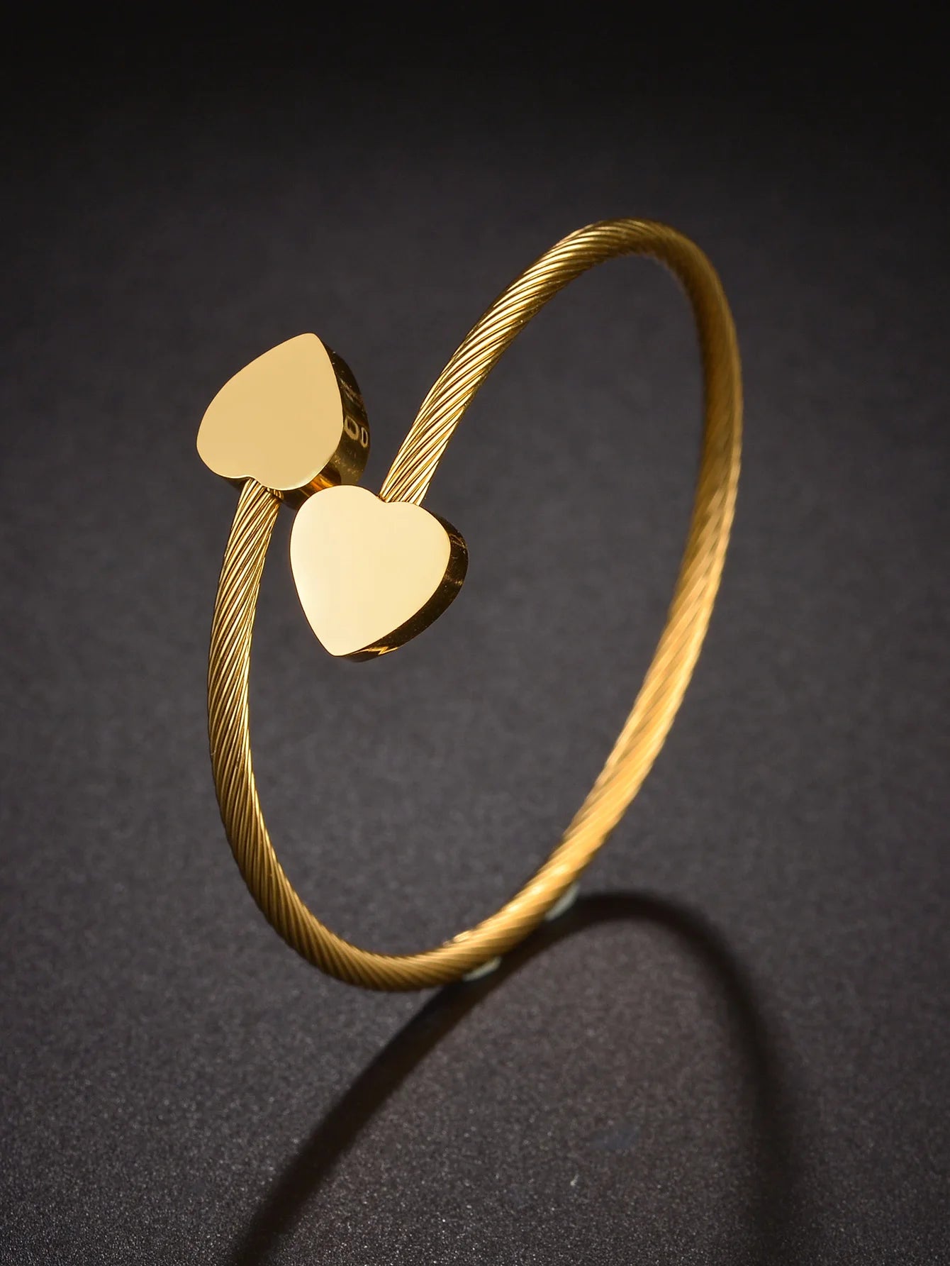 Fashion Stainless Steel Heart Bangle For Women Gold Color With Black Twist Bracelets Girl Jewelry Party Gift - Lunelle London