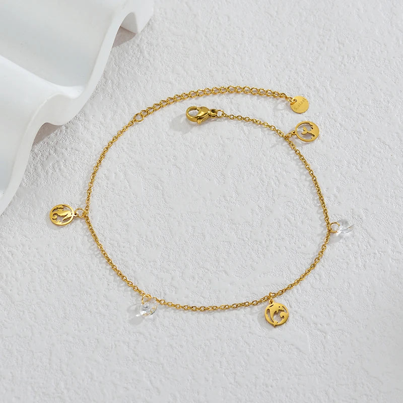 Luxury Gold Charm Anklet – Colorful Crystal, Pearl & Pendant Chain Anklet - Lunelle London