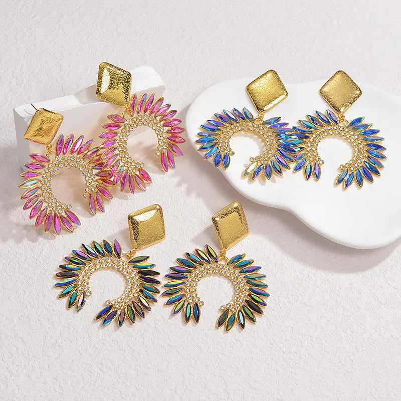 Luxury Crystal Statement Earrings Collection – Colorful Gem Drop & Flower Design - Lunelle London