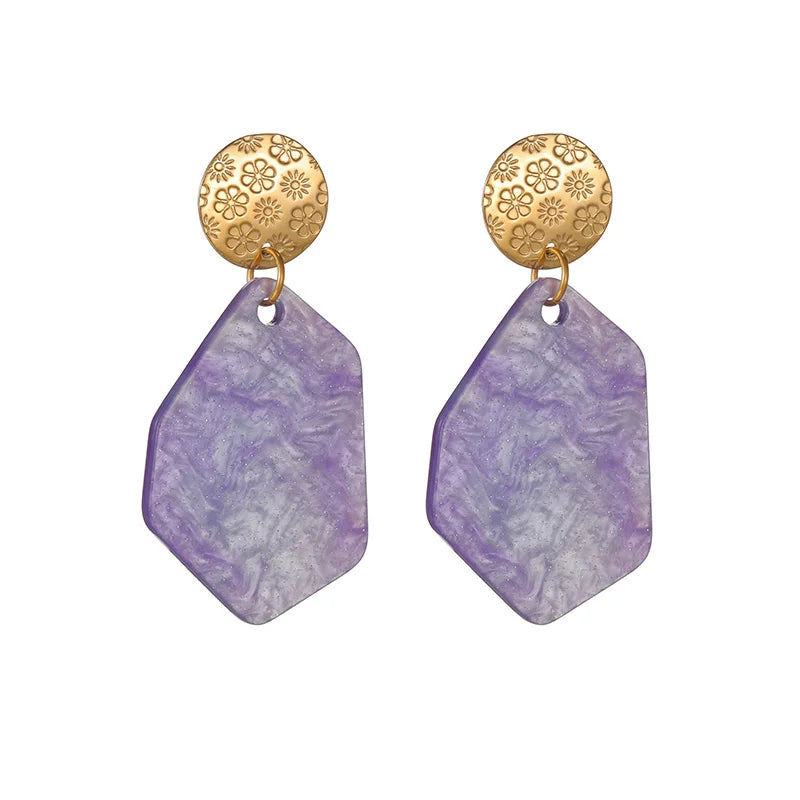 Gold Textured Resin Drop Earrings – Bold Color Statement Earrings - Lunelle London