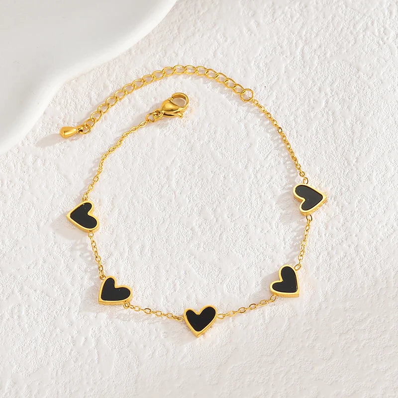 Gold Stainless Steel Enamel Heart Chain Bracelet – Colorful Adjustable Love Charm Jewelry - Lunelle London