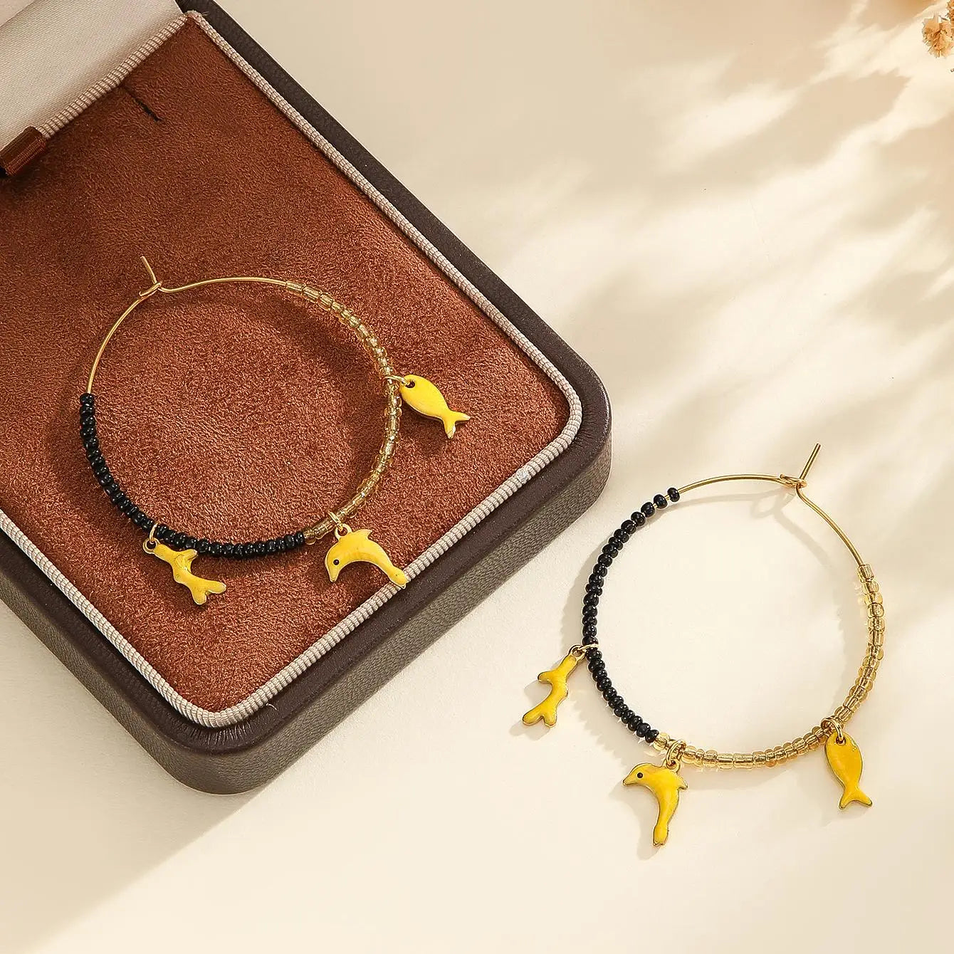 Gold Ocean Charm Hoop Earrings - Lunelle London