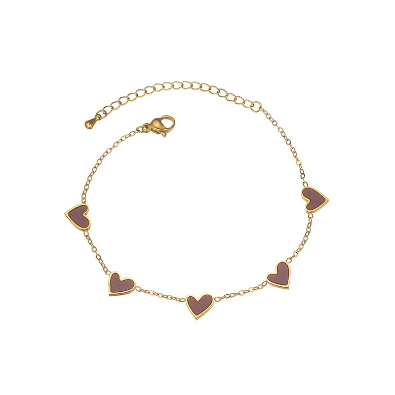 Gold Stainless Steel Enamel Heart Chain Bracelet – Colorful Adjustable Love Charm Jewelry - Lunelle London