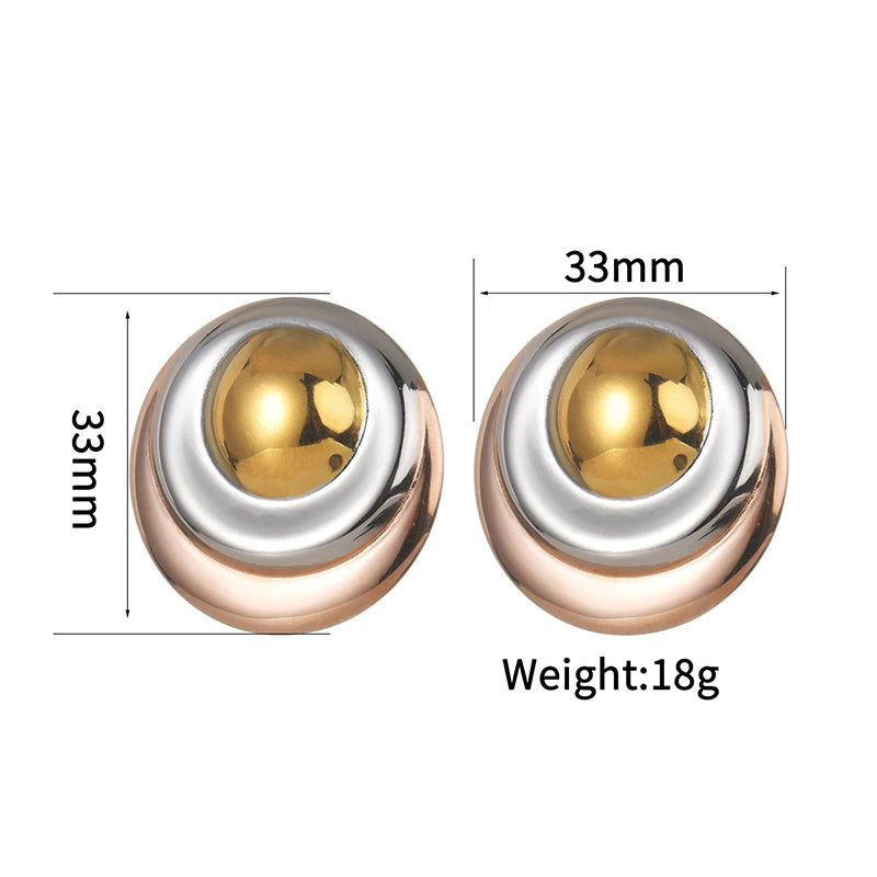 Gold & Silver Geometric Statement Earrings – Modern Stainless Steel Stud Earring - Lunelle London