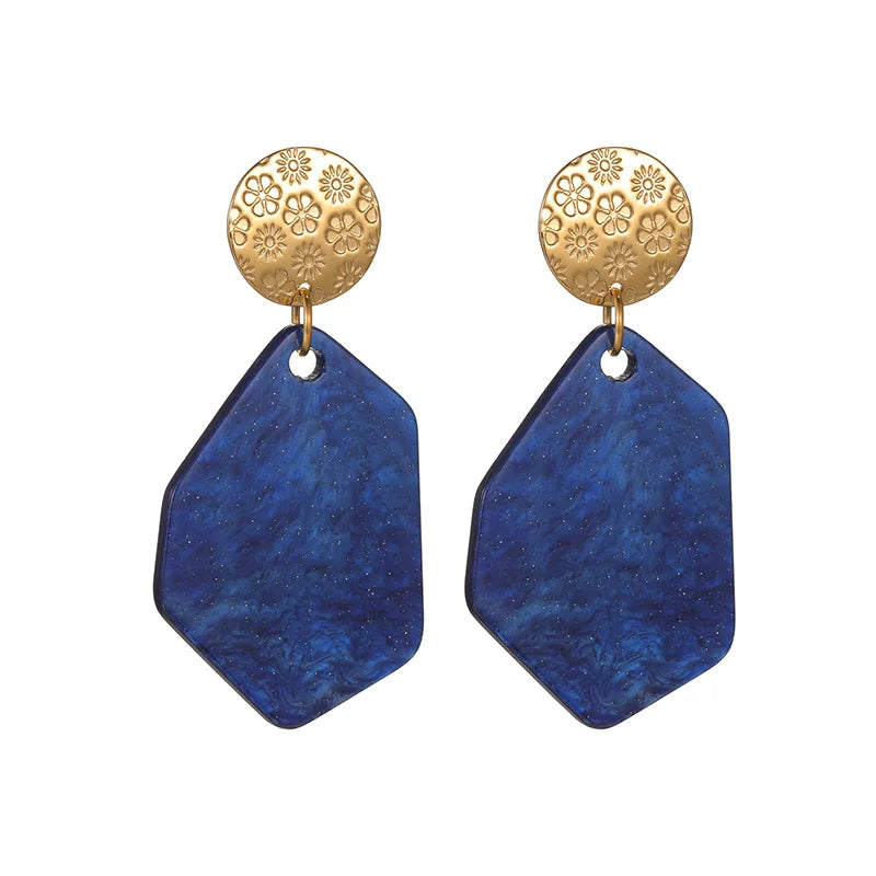 Gold Textured Resin Drop Earrings – Bold Color Statement Earrings - Lunelle London