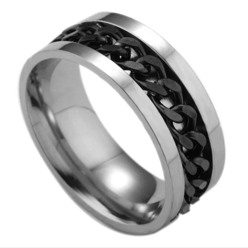 Men’s Stainless Steel Spinner Ring – Anxiety Relief Chain Fidget Ring