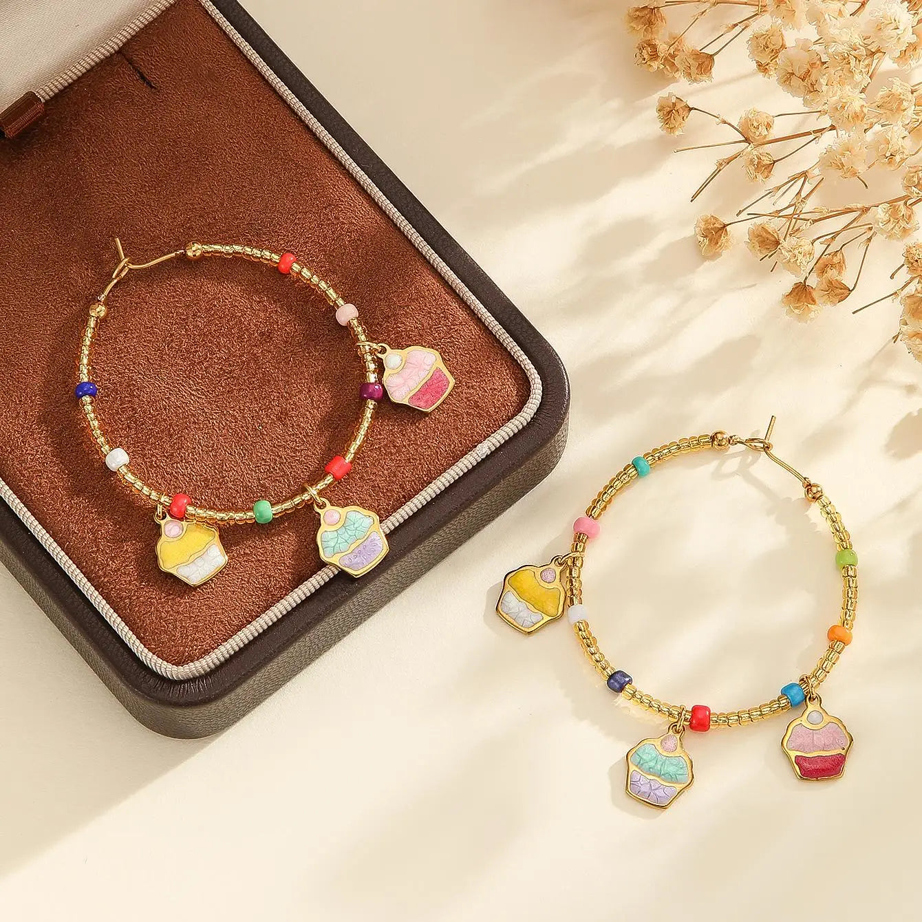 Gold Ocean Charm Hoop Earrings - Lunelle London