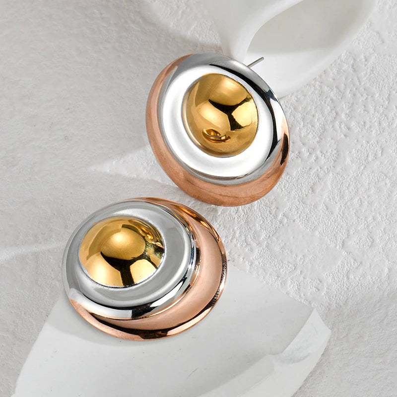 Gold & Silver Geometric Statement Earrings – Modern Stainless Steel Stud Earring - Lunelle London