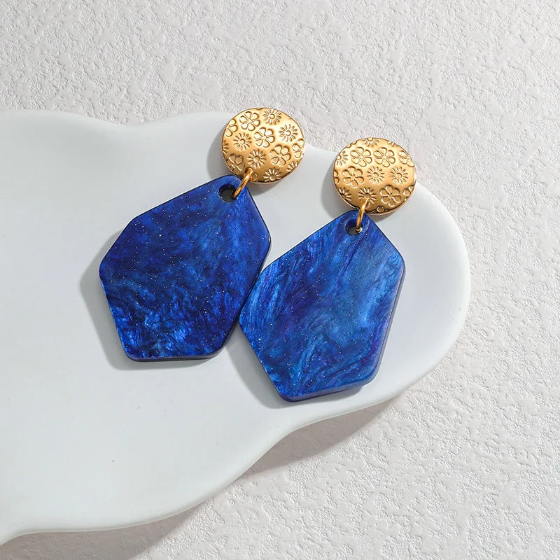 Gold Textured Resin Drop Earrings – Bold Color Statement Earrings - Lunelle London