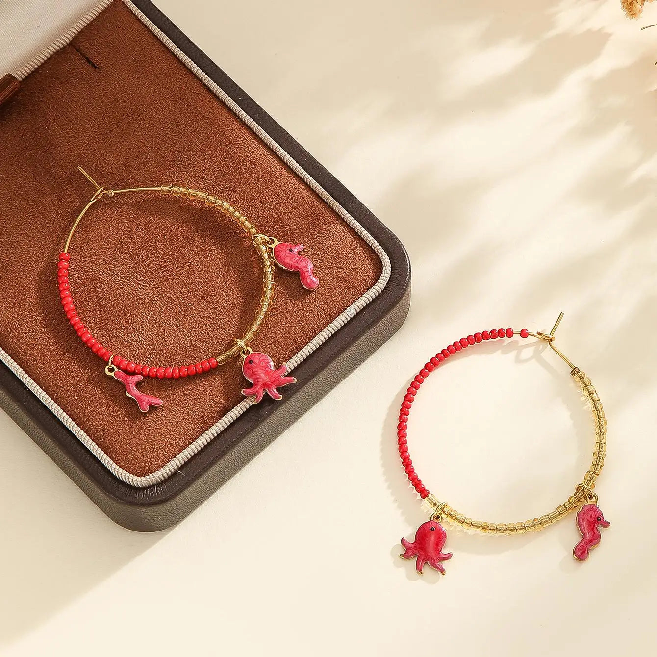 Gold Ocean Charm Hoop Earrings - Lunelle London