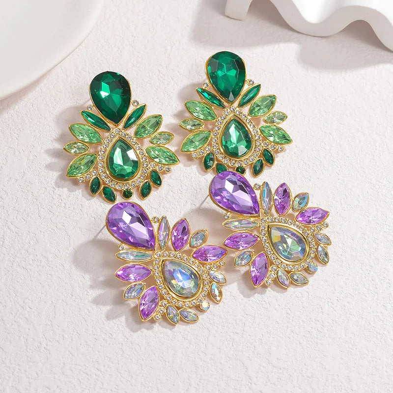 Luxury Crystal Statement Earrings Collection – Colorful Gem Drop & Flower Design - Lunelle London