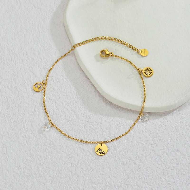 Luxury Gold Charm Anklet – Colorful Crystal, Pearl & Pendant Chain Anklet - Lunelle London