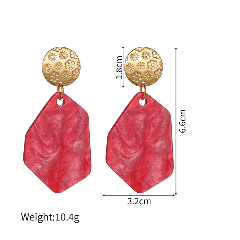 Gold Textured Resin Drop Earrings – Bold Color Statement Earrings - Lunelle London
