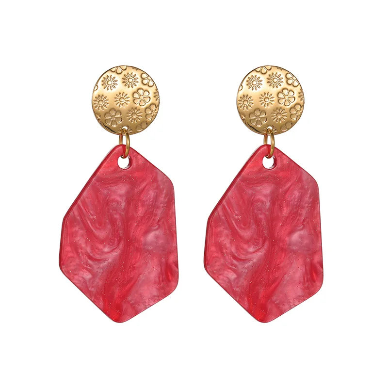 Gold Textured Resin Drop Earrings – Bold Color Statement Earrings - Lunelle London