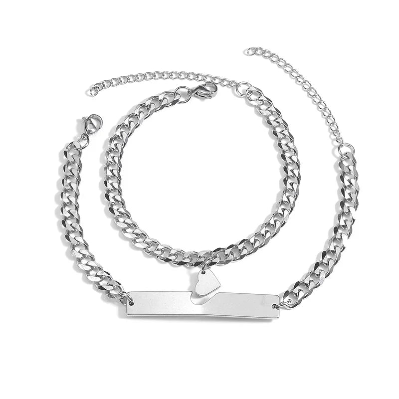 High-Quality Stainless Steel Love Bracelet Set – Elegant Matching Couple Jewelry - Lunelle London