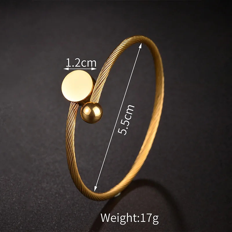Luxury Gold Stainless Steel Bangle Bracelet – Adjustable Wire Cuff Jewelry for Women - Lunelle London