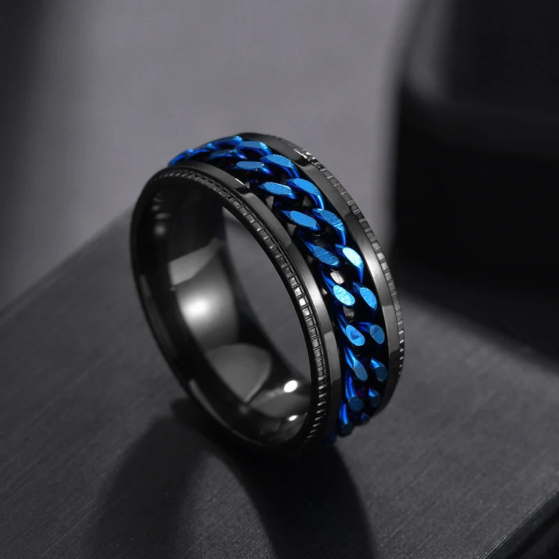 Men’s Stainless Steel Spinner Ring – Anxiety Relief Chain Fidget Ring