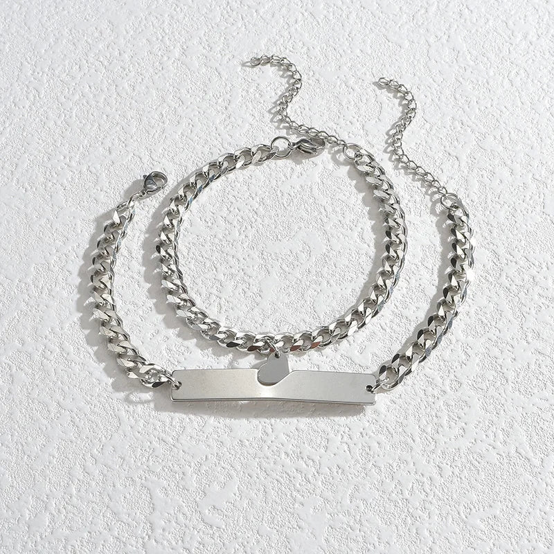 High-Quality Stainless Steel Love Bracelet Set – Elegant Matching Couple Jewelry - Lunelle London
