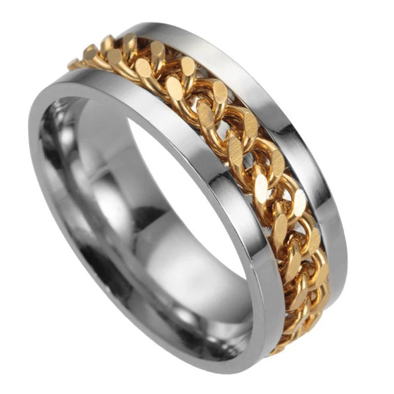 Men’s Stainless Steel Spinner Ring – Anxiety Relief Chain Fidget Ring